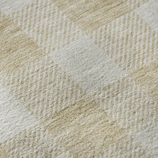 8' Beige And Ivory Plaid Washable Round Rug With UV Protection Photo 8