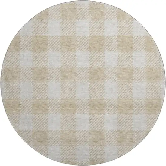 8' Beige And Ivory Plaid Washable Round Rug With UV Protection Photo 1
