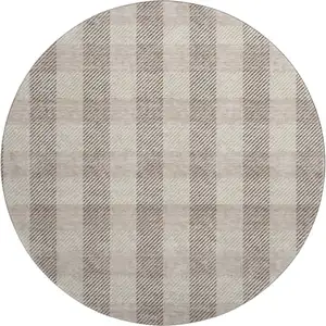 Photo of 8' Beige And Ivory Plaid Washable Round Rug With UV Protection
