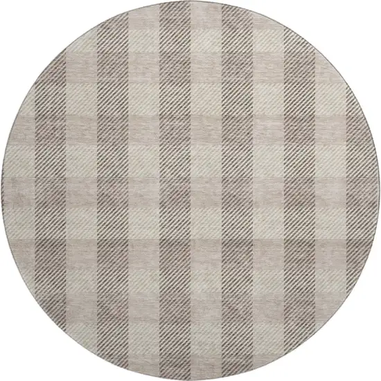 8' Beige And Ivory Plaid Washable Round Rug With UV Protection Photo 1