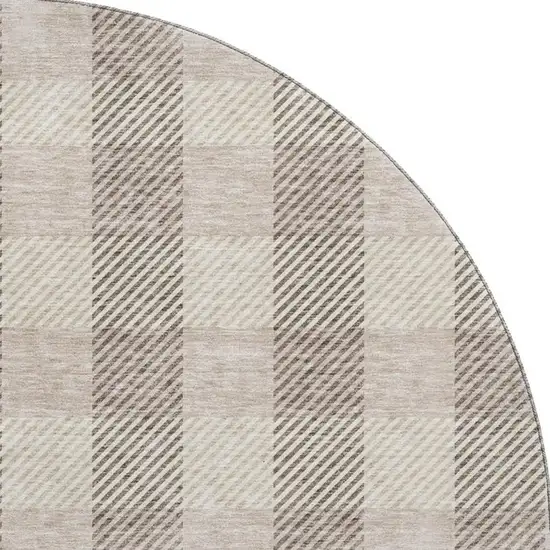 8' Beige And Ivory Plaid Washable Round Rug With UV Protection Photo 3
