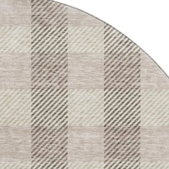 8' Beige And Ivory Plaid Washable Round Rug With UV Protection Photo 2