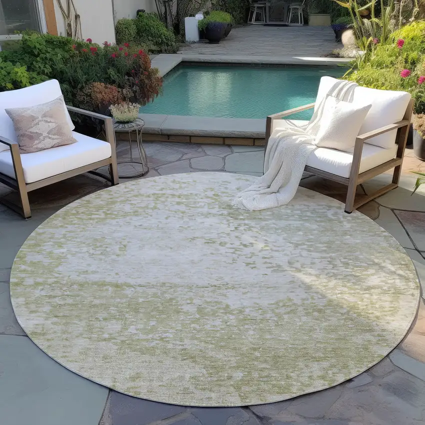 8' Beige And Ivory Round Abstract Washable Indoor Outdoor Area Rug Photo 5