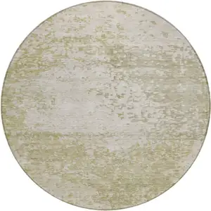 Photo of 8' Beige And Ivory Round Abstract Washable Indoor Outdoor Area Rug