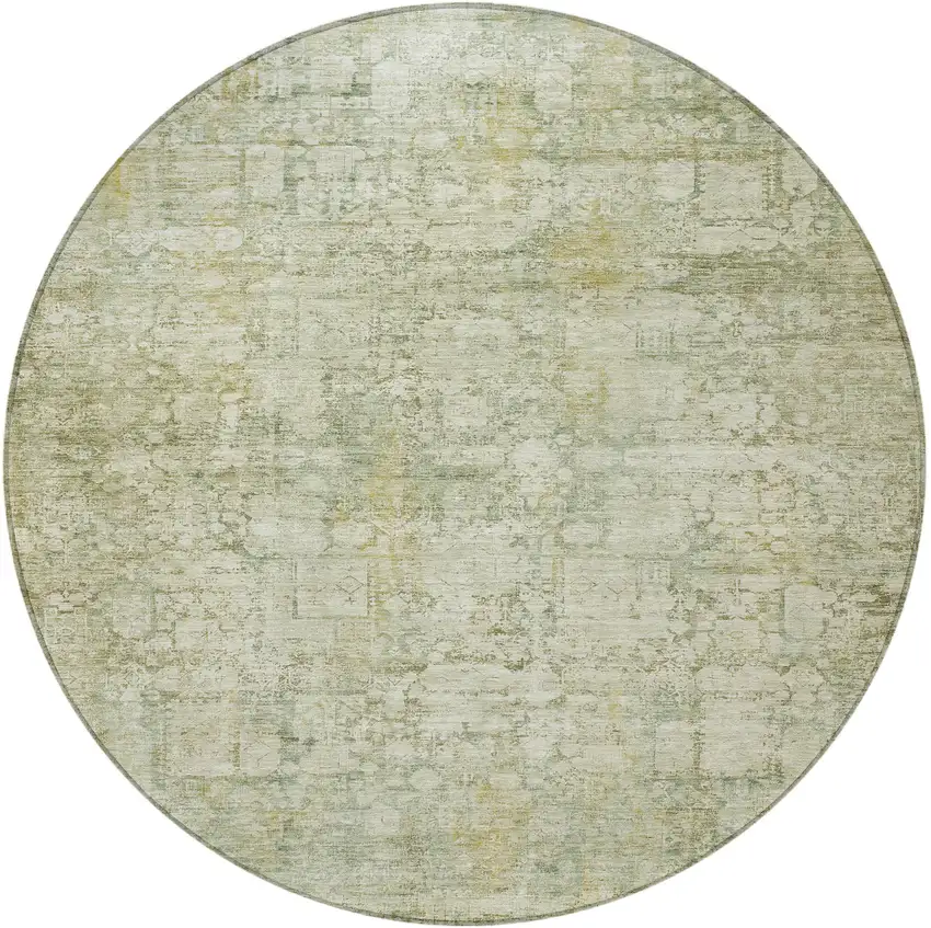 8' Beige And Ivory Round Abstract Washable Indoor Outdoor Area Rug Photo 3