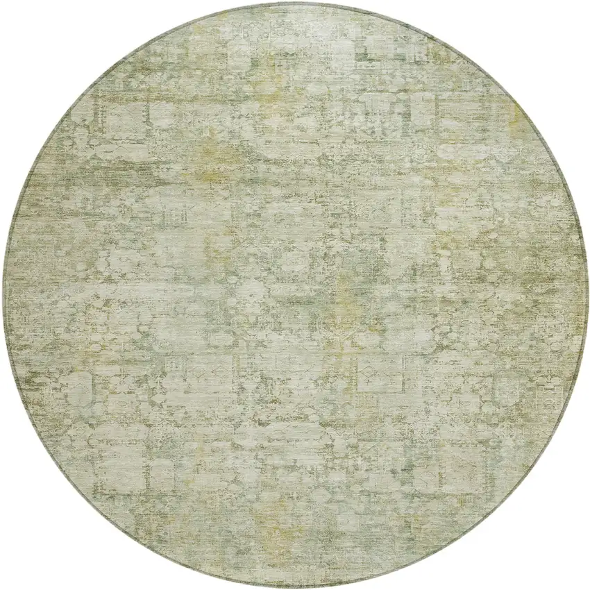 8' Beige And Ivory Round Abstract Washable Indoor Outdoor Area Rug Photo 1
