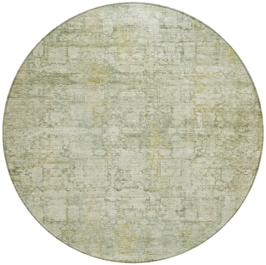 8' Beige And Ivory Round Abstract Washable Indoor Outdoor Area Rug Photo 4