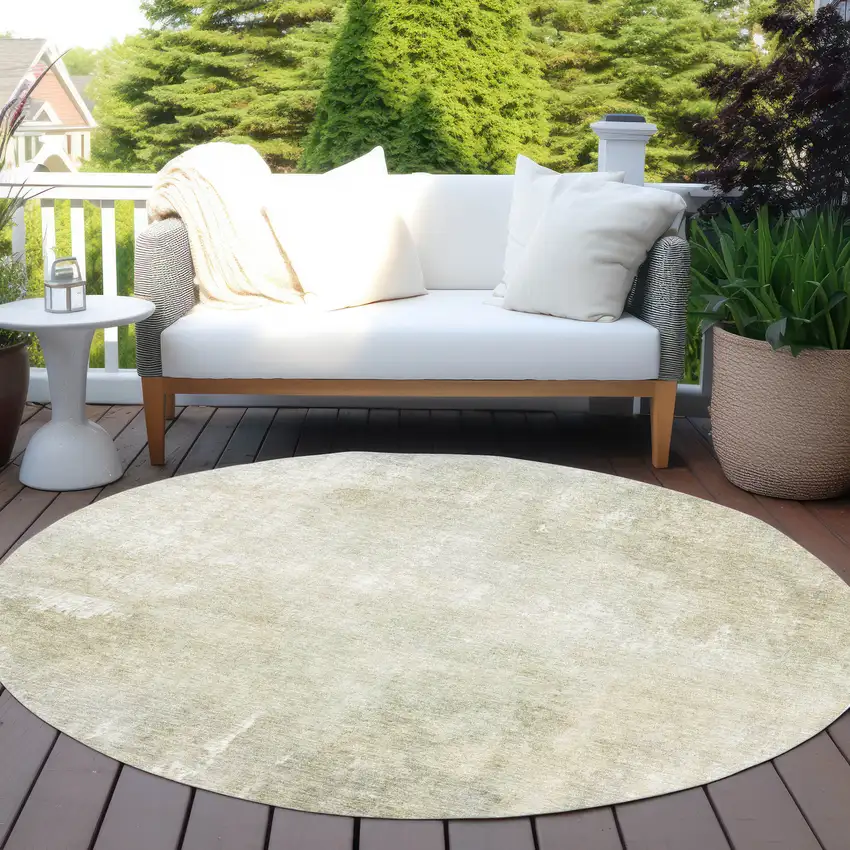 8' Beige And Ivory Round Abstract Washable Indoor Outdoor Area Rug Photo 6