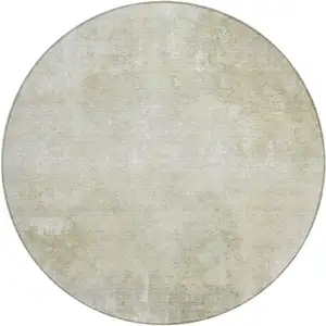 Photo of 8' Beige And Ivory Round Abstract Washable Indoor Outdoor Area Rug
