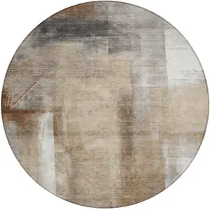 Photo of 8' Beige And Ivory Round Abstract Washable Indoor Outdoor Area Rug