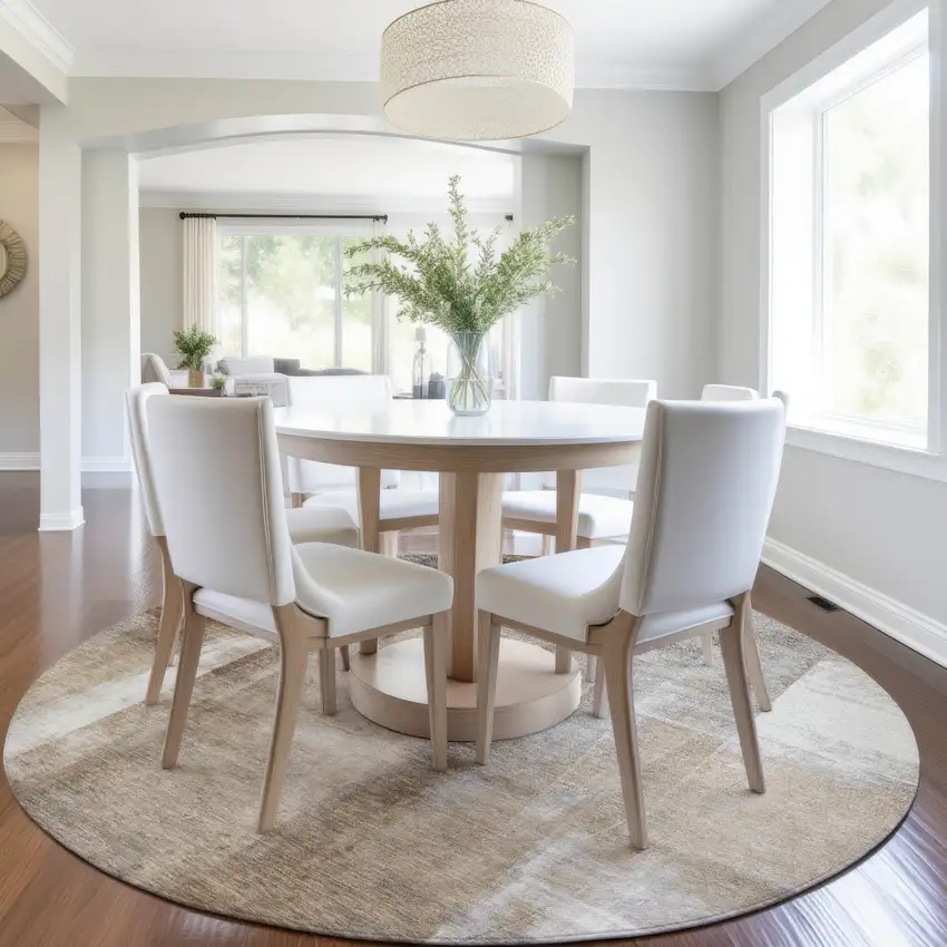 8' Beige And Ivory Round Abstract Washable Indoor Outdoor Area Rug Photo 7