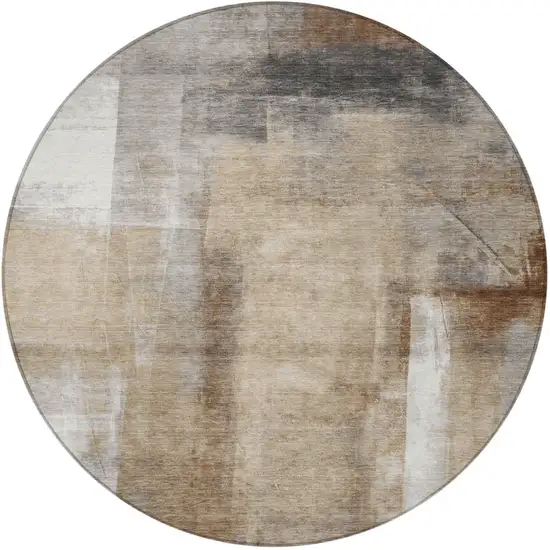 8' Beige And Ivory Round Abstract Washable Indoor Outdoor Area Rug Photo 4