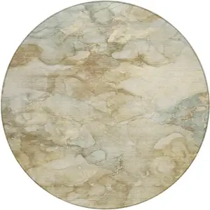 Photo of 8' Beige And Ivory Round Abstract Washable Indoor Outdoor Area Rug