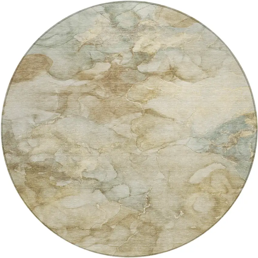 8' Beige And Ivory Round Abstract Washable Indoor Outdoor Area Rug Photo 1