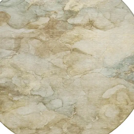 8' Beige And Ivory Round Abstract Washable Indoor Outdoor Area Rug Photo 4