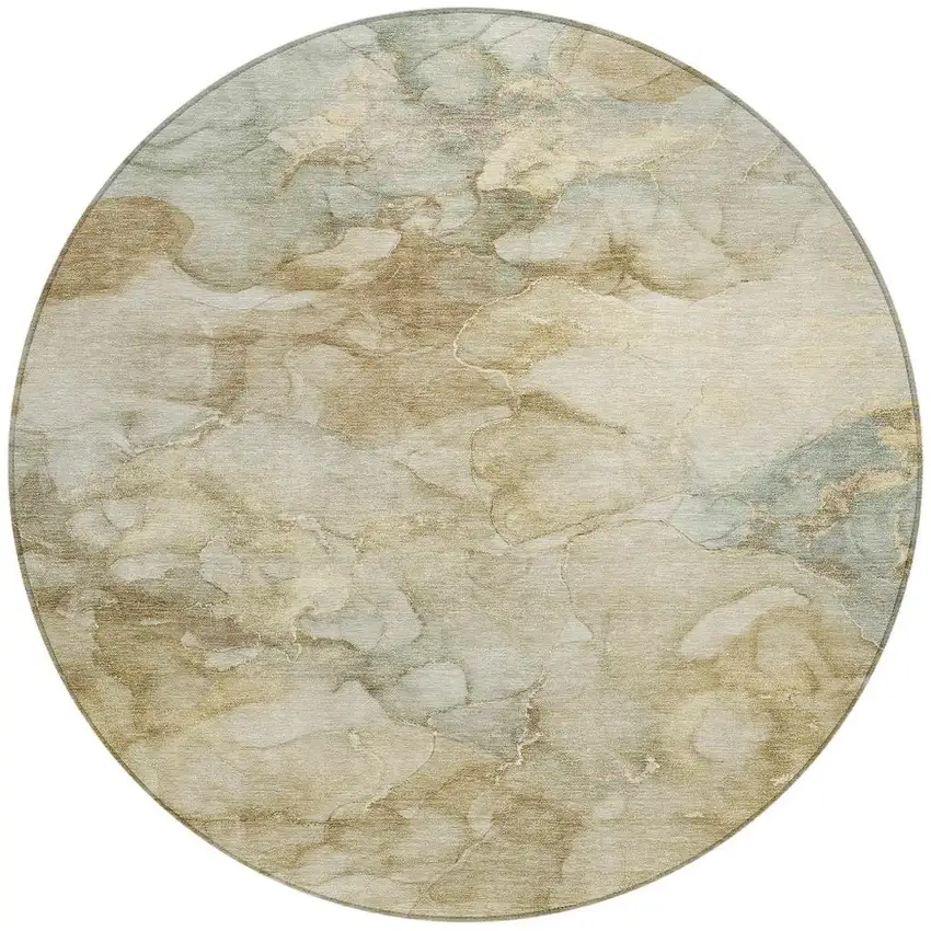 8' Beige And Ivory Round Abstract Washable Indoor Outdoor Area Rug Photo 3