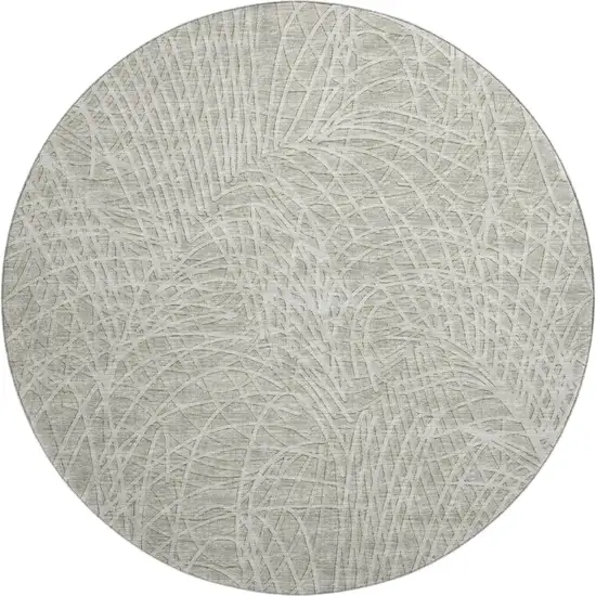 8' Beige And Ivory Round Abstract Washable Indoor Outdoor Area Rug Photo 2