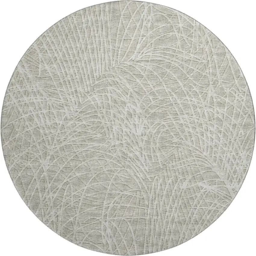 8' Beige And Ivory Round Abstract Washable Indoor Outdoor Area Rug Photo 2