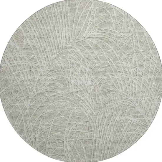8' Beige And Ivory Round Abstract Washable Indoor Outdoor Area Rug Photo 4