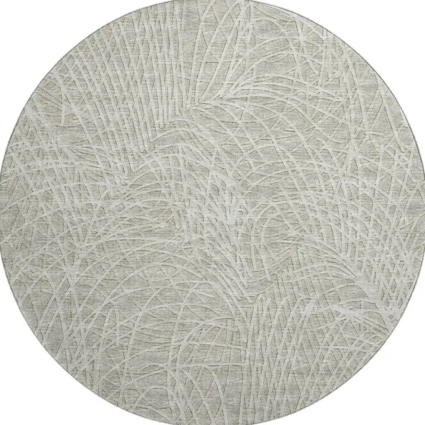 8' Beige And Ivory Round Abstract Washable Indoor Outdoor Area Rug Photo 4