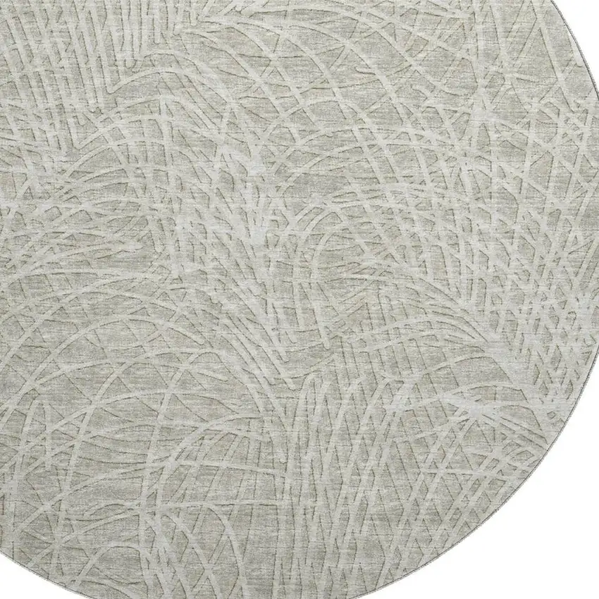 8' Beige And Ivory Round Abstract Washable Indoor Outdoor Area Rug Photo 5