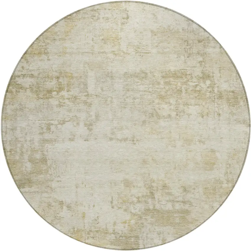 8' Beige And Ivory Round Abstract Washable Indoor Outdoor Area Rug Photo 1