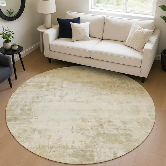 8' Beige And Ivory Round Abstract Washable Indoor Outdoor Area Rug Photo 5