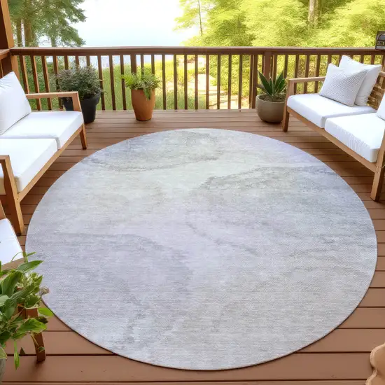 8' Beige And Ivory Round Abstract Washable Indoor Outdoor Area Rug Photo 4