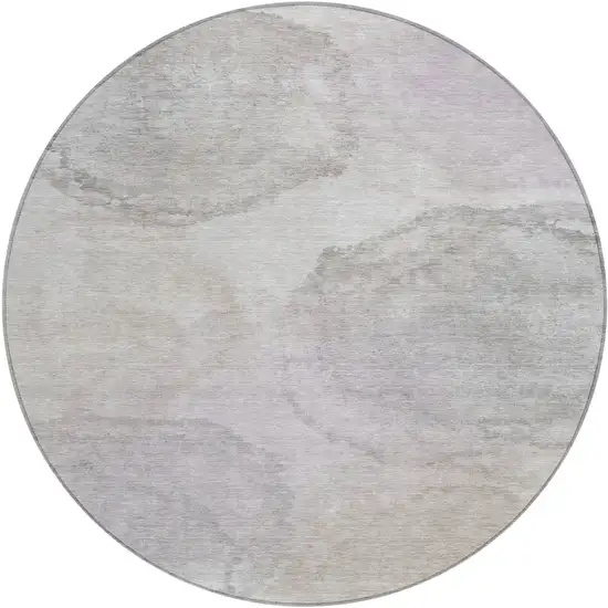 8' Beige And Ivory Round Abstract Washable Indoor Outdoor Area Rug Photo 1
