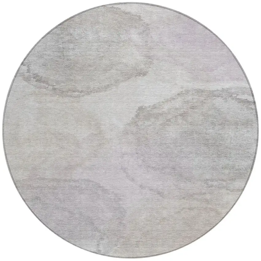 8' Beige And Ivory Round Abstract Washable Indoor Outdoor Area Rug Photo 3