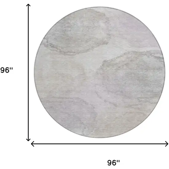 8' Beige And Ivory Round Abstract Washable Indoor Outdoor Area Rug Photo 8