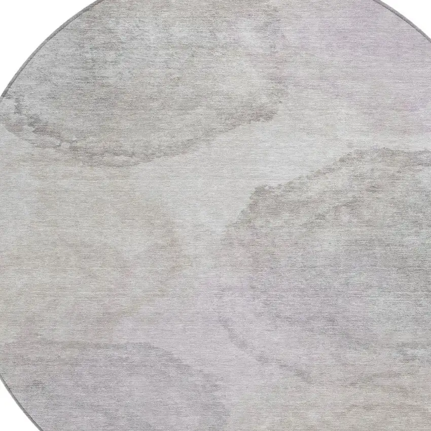8' Beige And Ivory Round Abstract Washable Indoor Outdoor Area Rug Photo 2