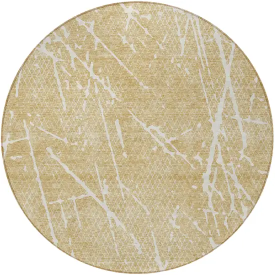 8' Beige And Ivory Round Abstract Washable Indoor Outdoor Area Rug Photo 3