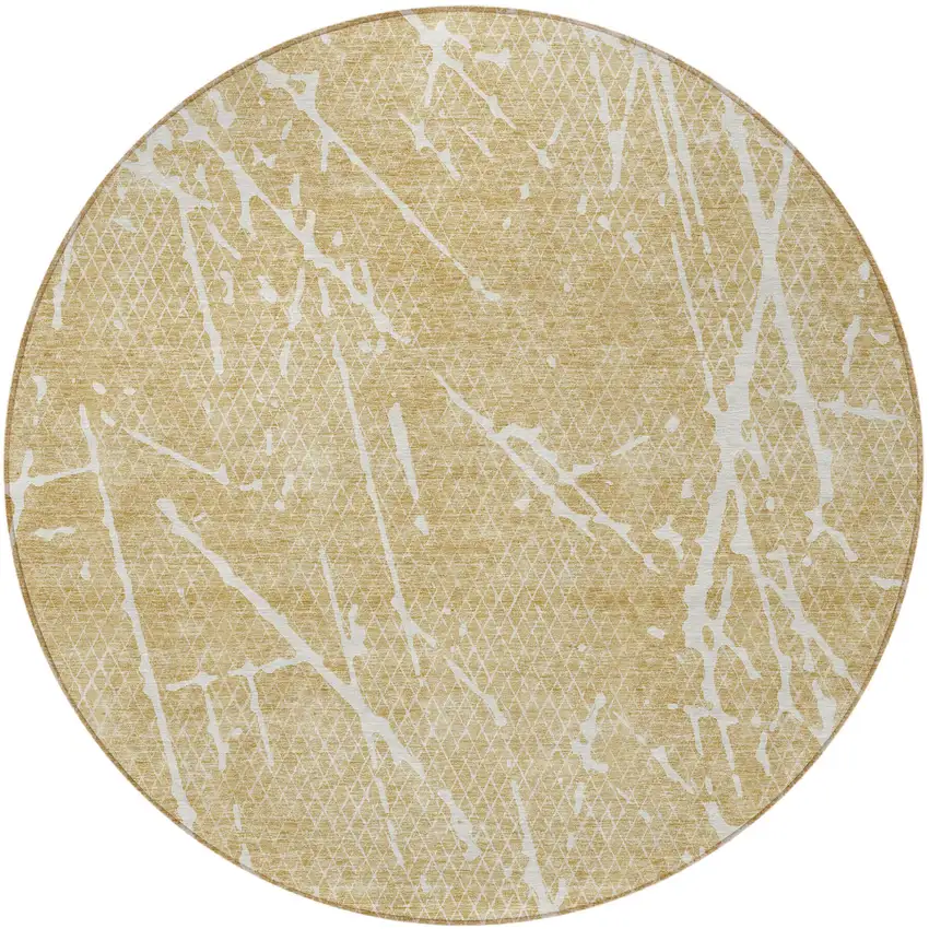 8' Beige And Ivory Round Abstract Washable Indoor Outdoor Area Rug Photo 3