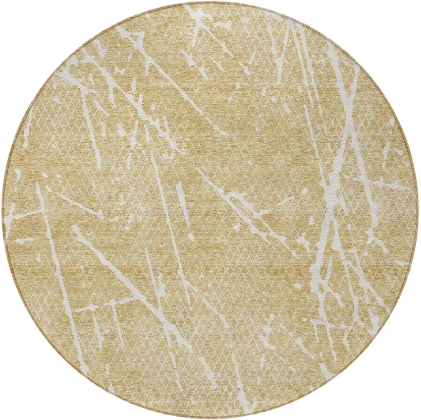 8' Beige And Ivory Round Abstract Washable Indoor Outdoor Area Rug Photo 3