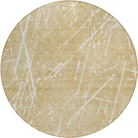 8' Beige And Ivory Round Abstract Washable Indoor Outdoor Area Rug Photo 1