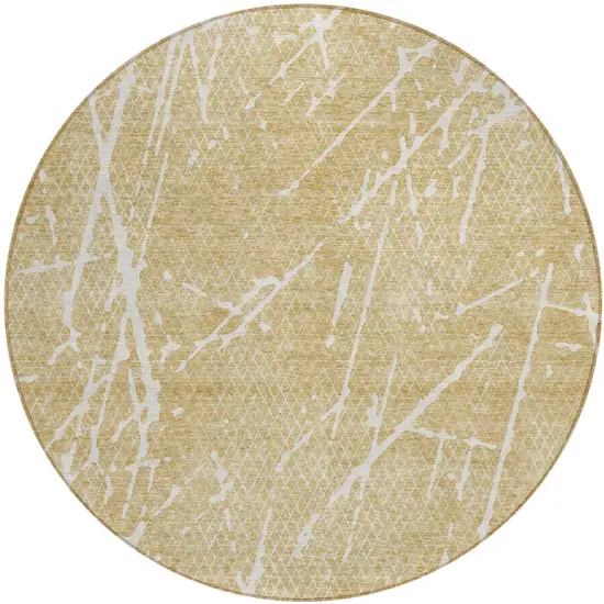8' Beige And Ivory Round Abstract Washable Indoor Outdoor Area Rug Photo 1