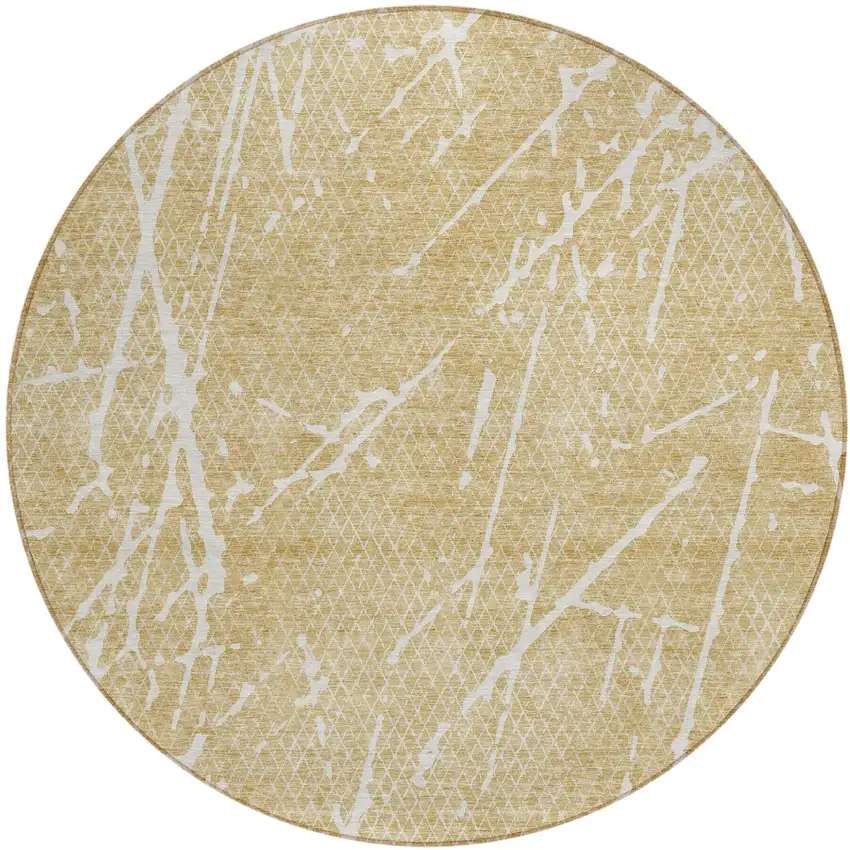 8' Beige And Ivory Round Abstract Washable Indoor Outdoor Area Rug Photo 1