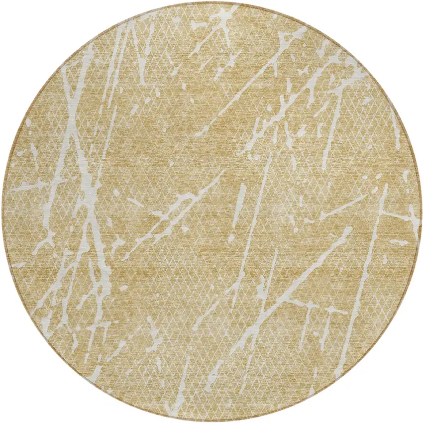 8' Beige And Ivory Round Abstract Washable Indoor Outdoor Area Rug Photo 1