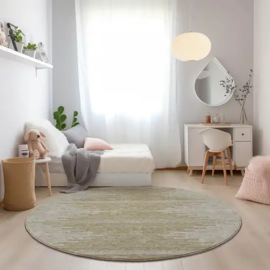8' Beige And Ivory Round Abstract Washable Indoor Outdoor Area Rug Photo 7