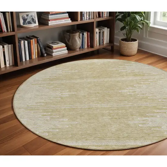 8' Beige And Ivory Round Abstract Washable Indoor Outdoor Area Rug Photo 9