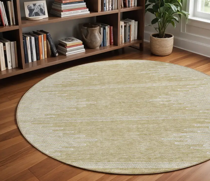 8' Beige And Ivory Round Abstract Washable Indoor Outdoor Area Rug Photo 9