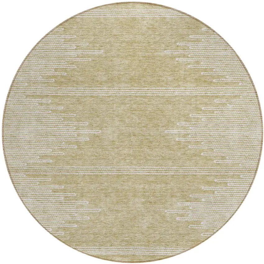 8' Beige And Ivory Round Abstract Washable Indoor Outdoor Area Rug Photo 2
