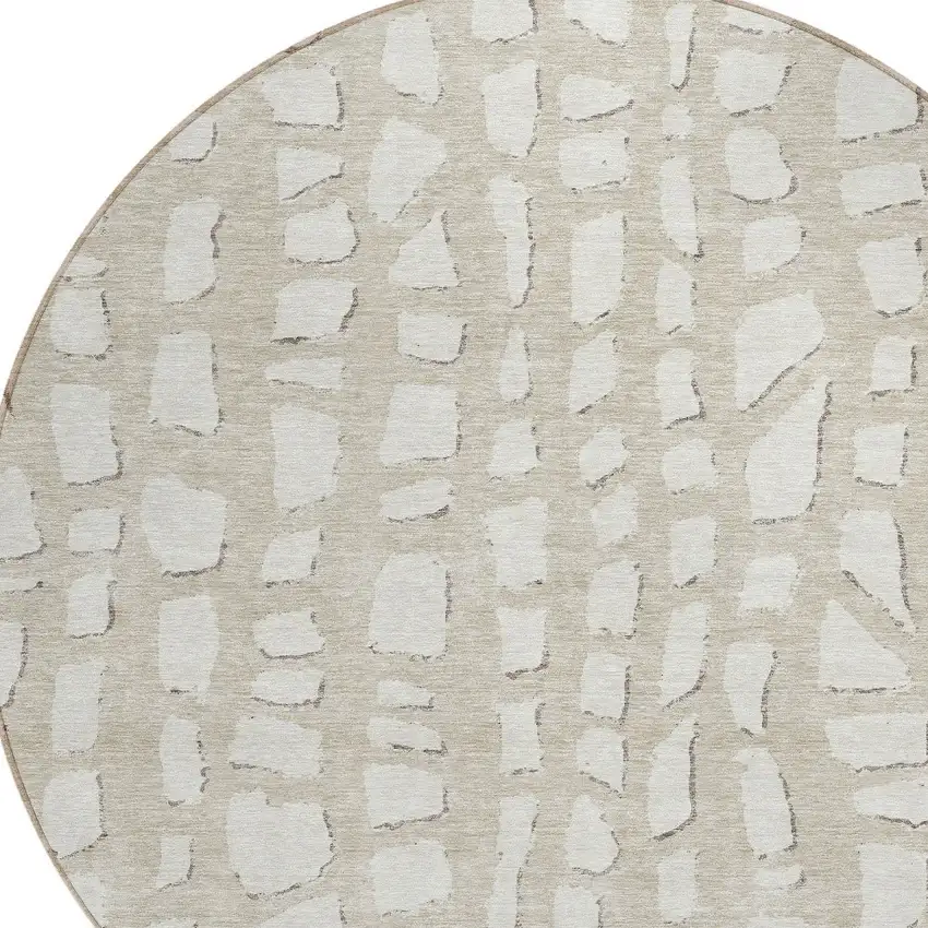 8' Beige And Ivory Round Abstract Washable Indoor Outdoor Area Rug Photo 4