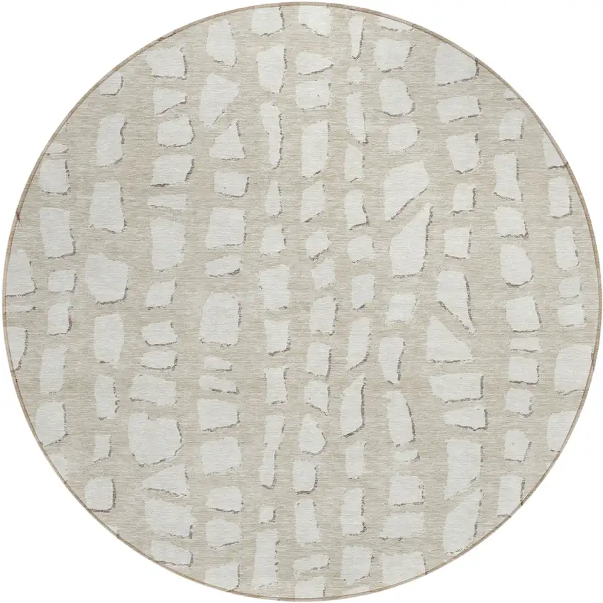 8' Beige And Ivory Round Abstract Washable Indoor Outdoor Area Rug Photo 1