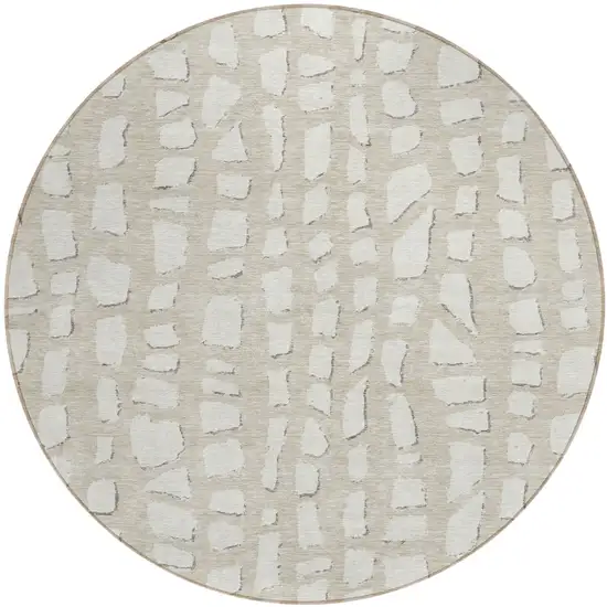 8' Beige And Ivory Round Abstract Washable Indoor Outdoor Area Rug Photo 1
