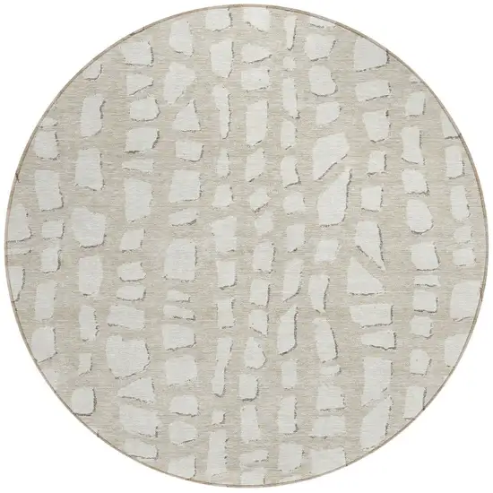 8' Beige And Ivory Round Abstract Washable Indoor Outdoor Area Rug Photo 5