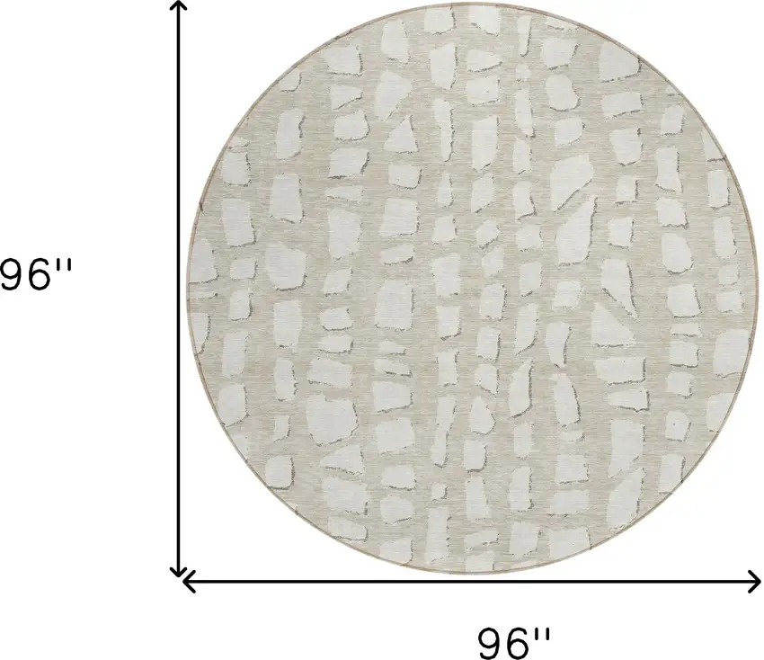8' Beige And Ivory Round Abstract Washable Indoor Outdoor Area Rug Photo 8