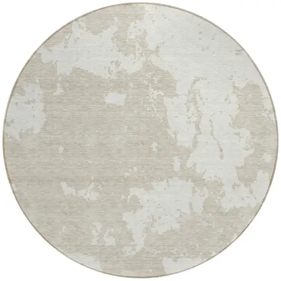 8' Beige And Ivory Round Abstract Washable Indoor Outdoor Area Rug Photo 5