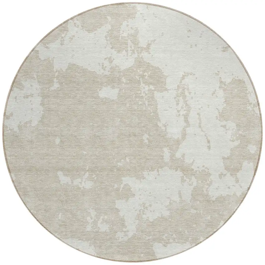 8' Beige And Ivory Round Abstract Washable Indoor Outdoor Area Rug Photo 5
